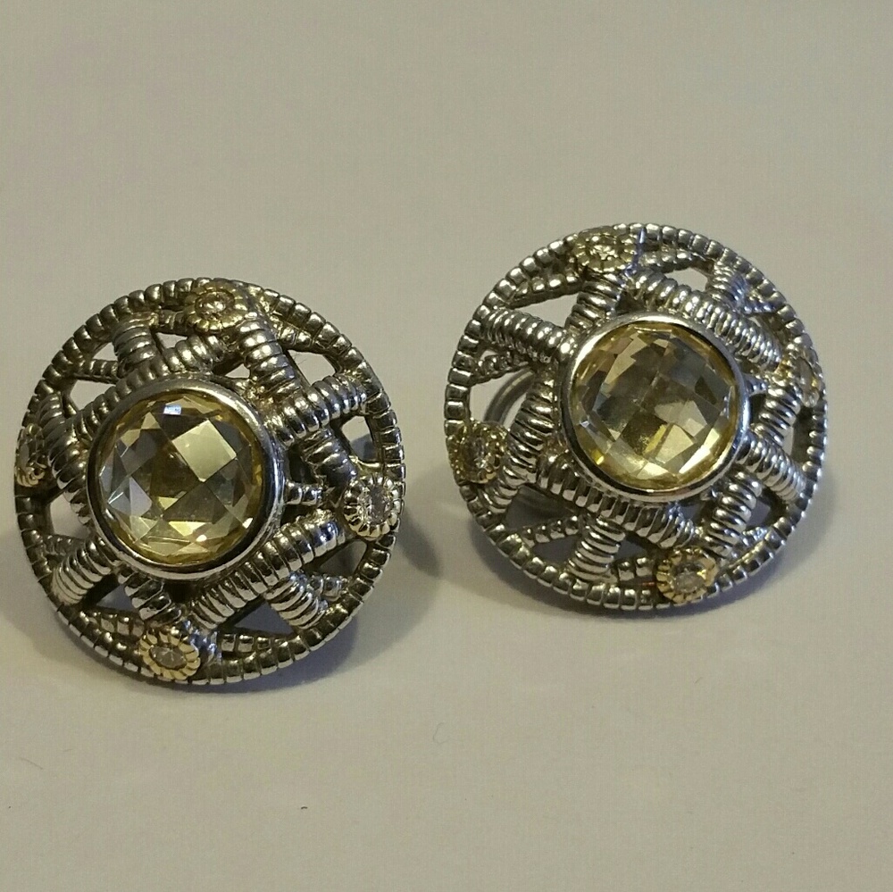 Judith Ripka TWO Citrine Diamond Earrings 18k 925